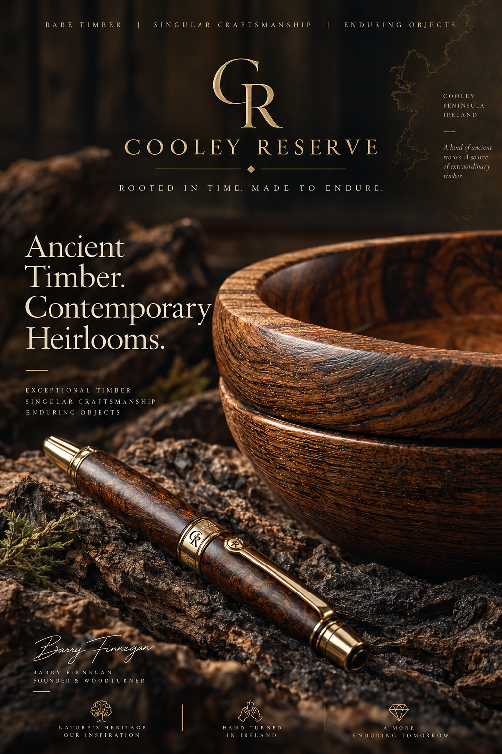 Cooley Reserve hand-turned wooden bowl and pen